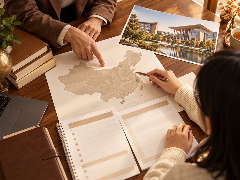 Bàn tư vấn du học Hoàng Thượng với bản đồ Trung Quốc